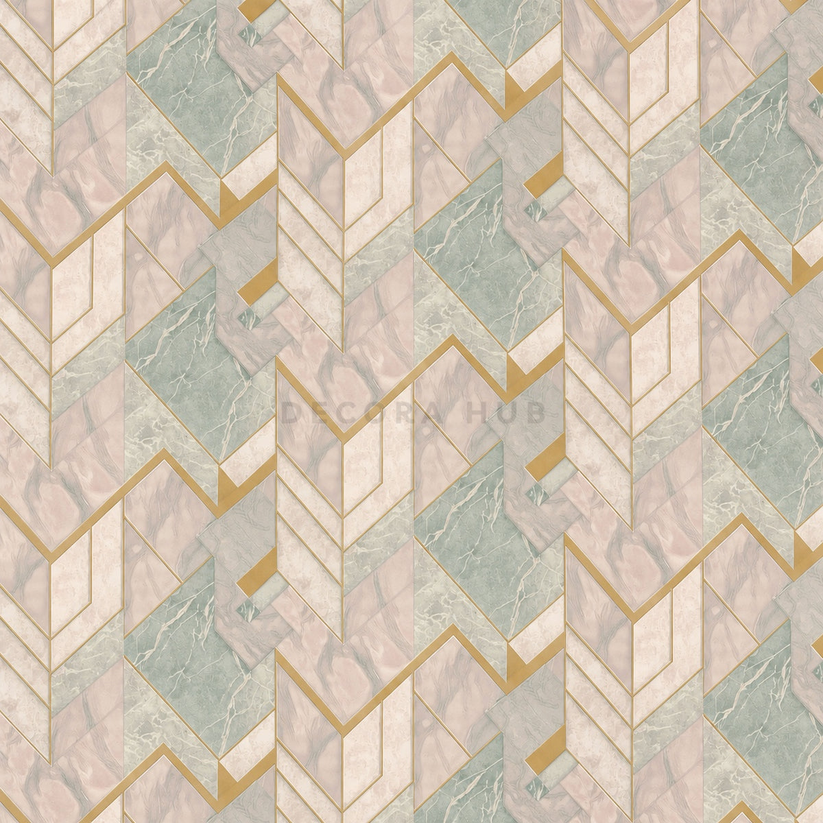 Pink Sage Marble Art Deco Chevron Wallpaper - close-up
