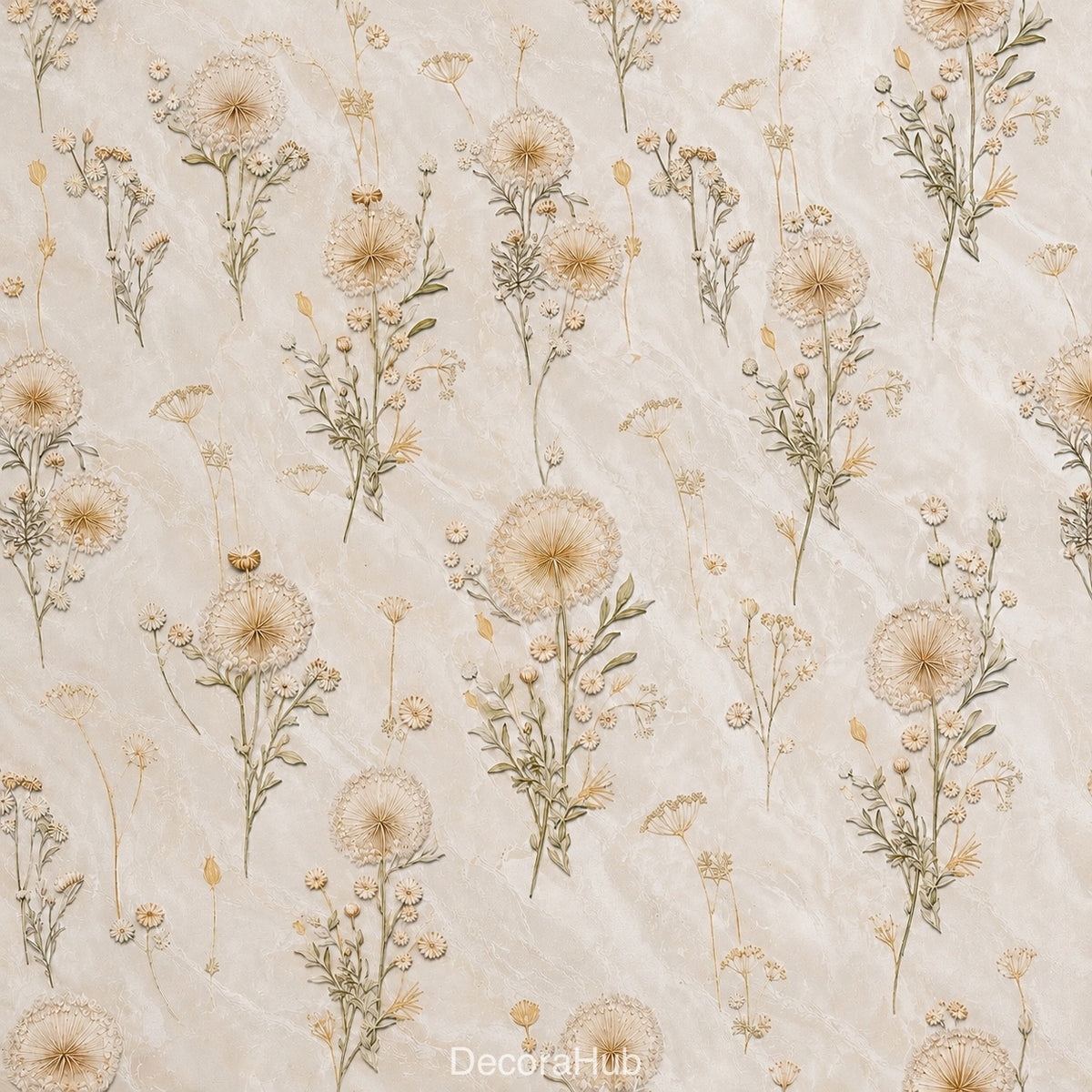 Ivory Dried Dandelion Wildflower Wallpaper - close-up