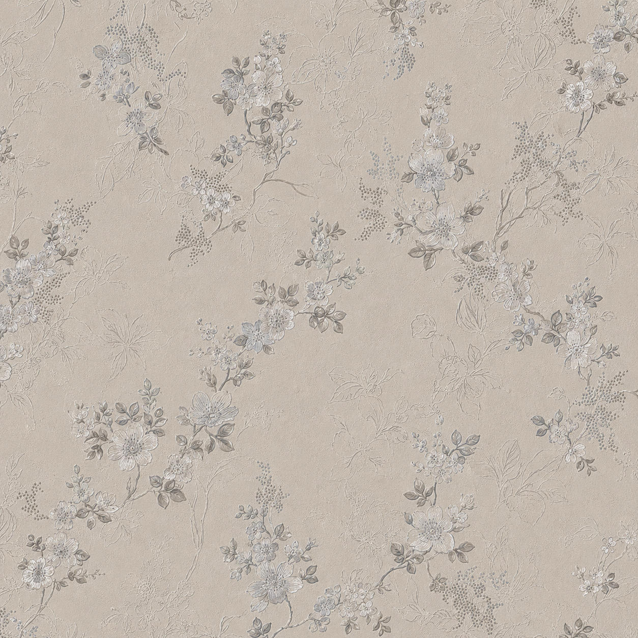 Ivory Grey Floral Sprig Wallpaper - close-up