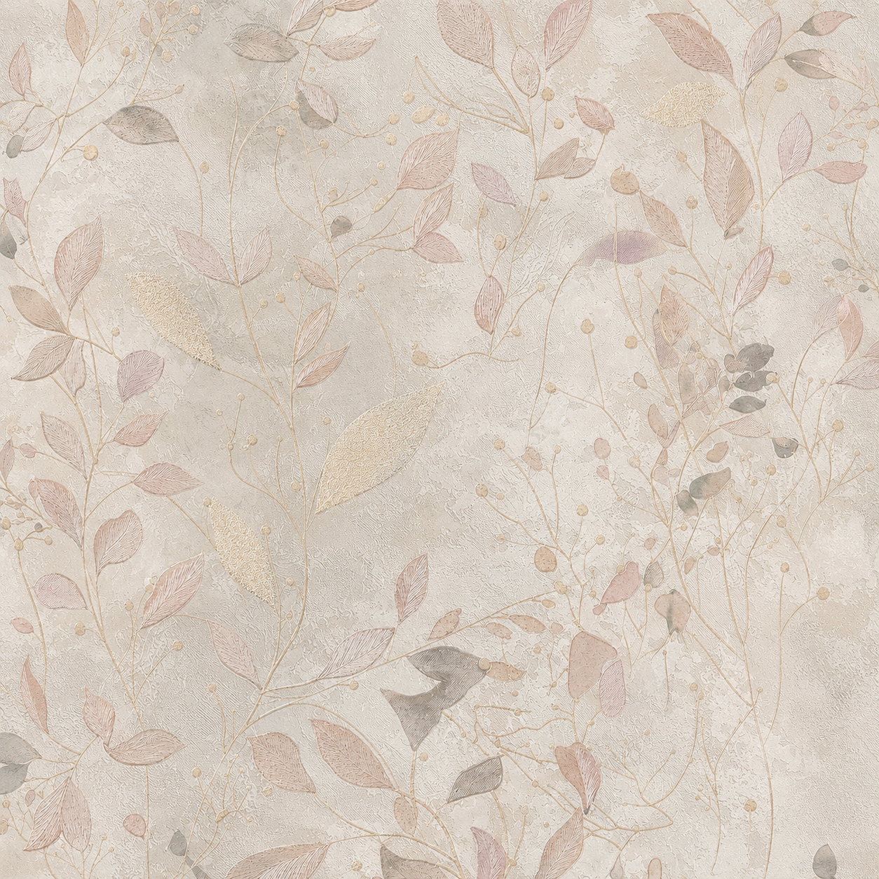 Dusty Taupe Leaf Branch Wallpaper - detail