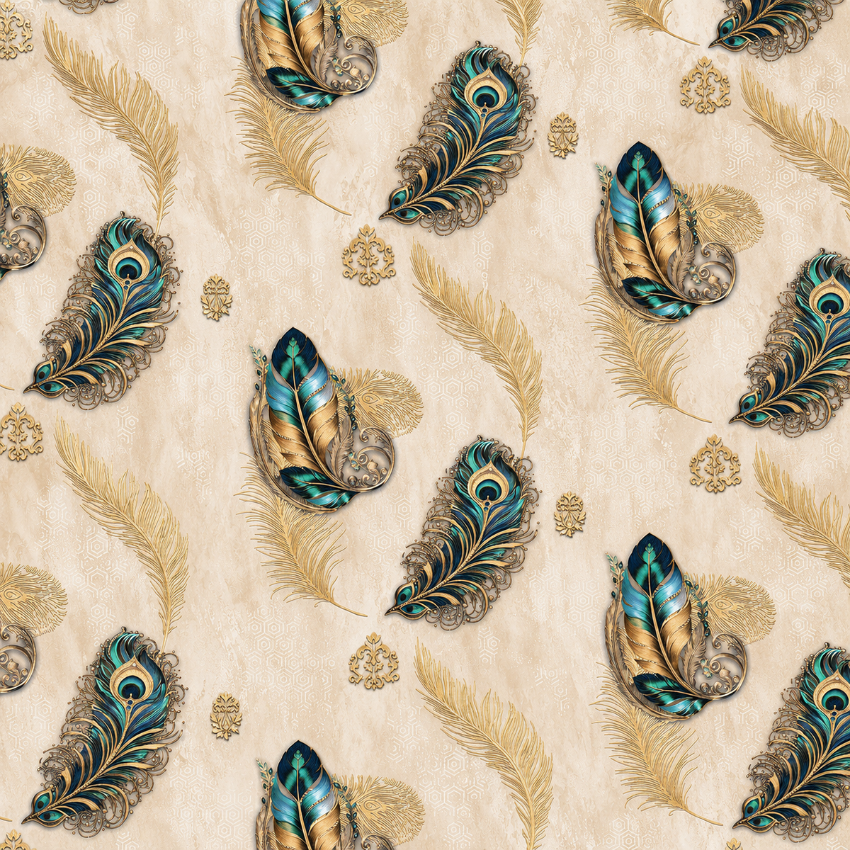 Peacock Feather Gold Motif Wallpaper - detail