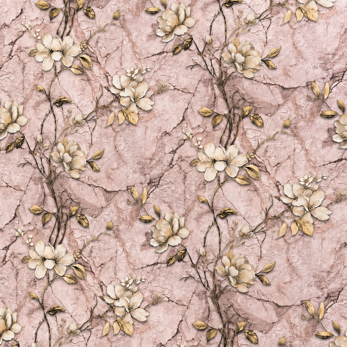 Blush Pink Magnolia Trellis Wallpaper - detail