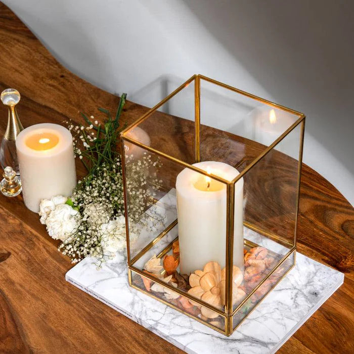 Golden Glass Hurricane Candle Holder