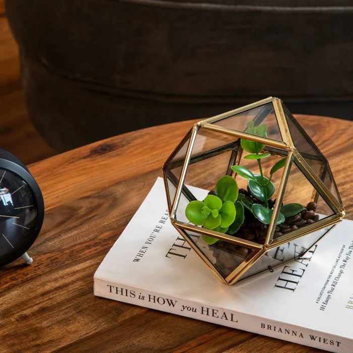 Golden Prism Glass Candle Holder