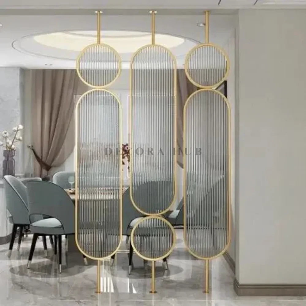 Golden Fluted Glass Room Partition