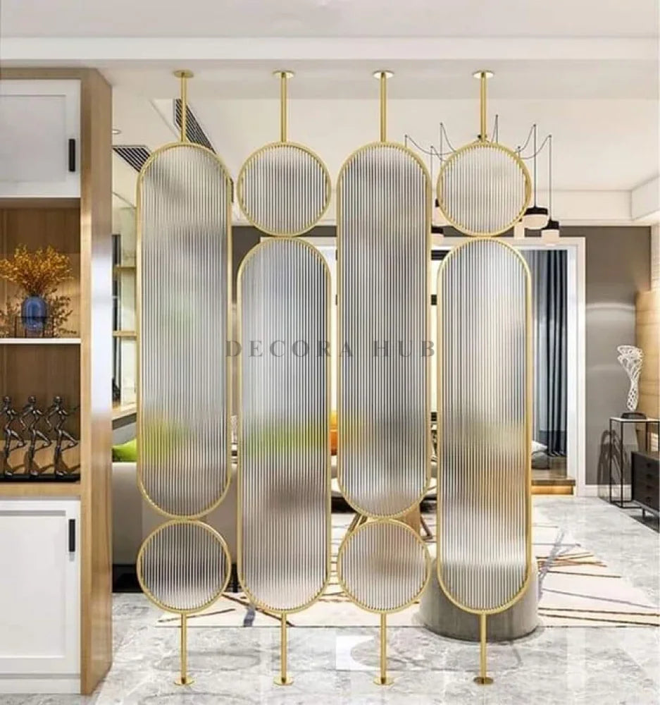 Golden Fluted Glass Room Partition