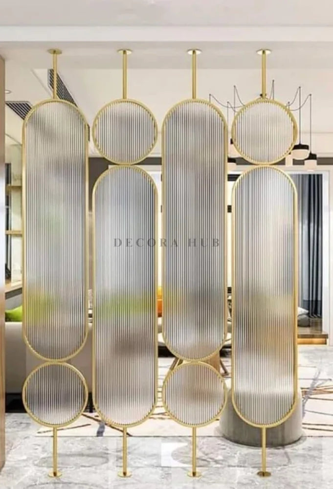 Golden Fluted Glass Room Partition