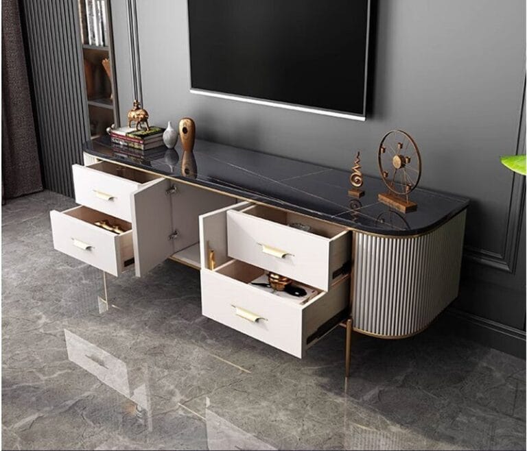 Luxe Golden Frame Marble Top TV Cabinet