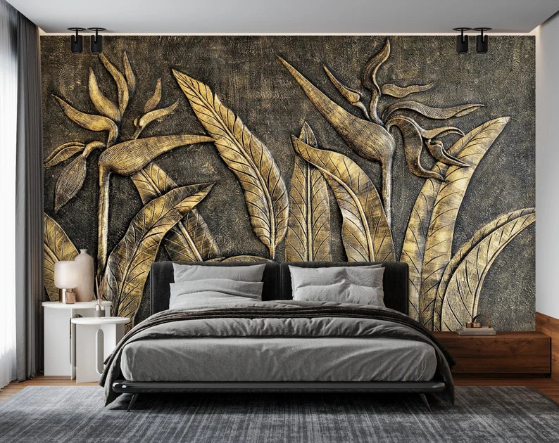 3d Gold Tropical Wallpaper
