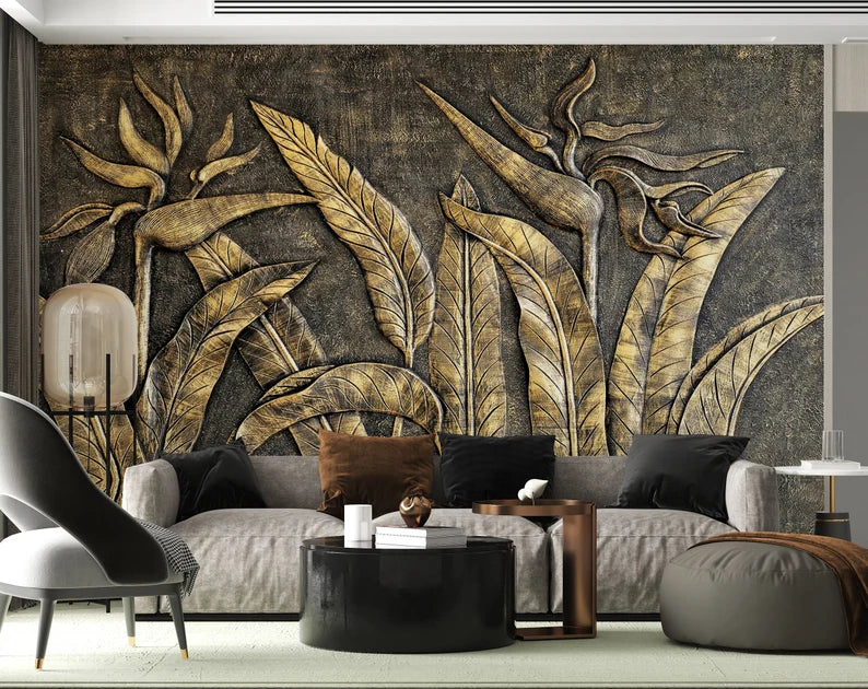 3d Gold Tropical Wallpaper
