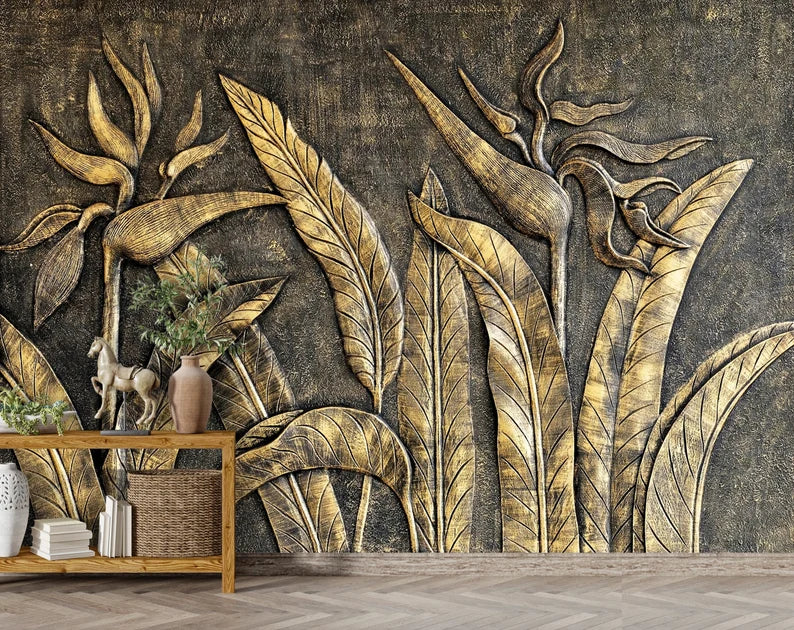 3d Gold Tropical Wallpaper