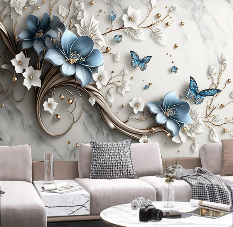 Luxurious White & Blue Wallpaper