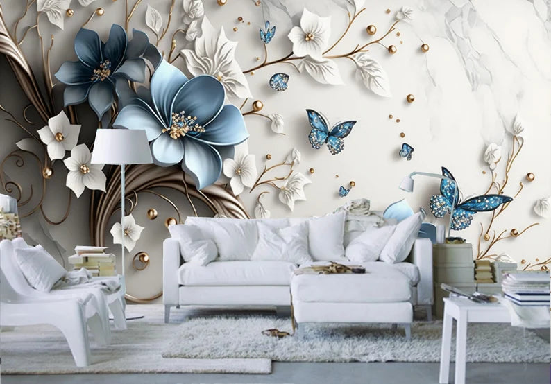 Luxurious White & Blue Wallpaper
