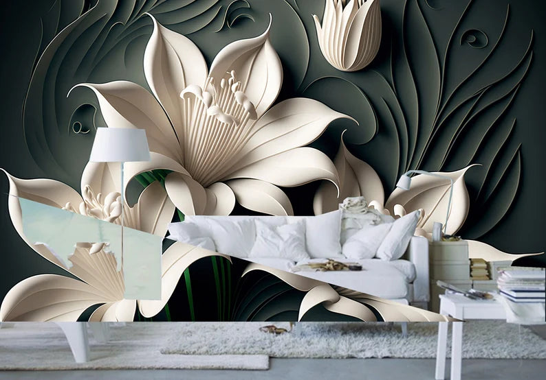 Lily Flower With 3D Background Wallpaper