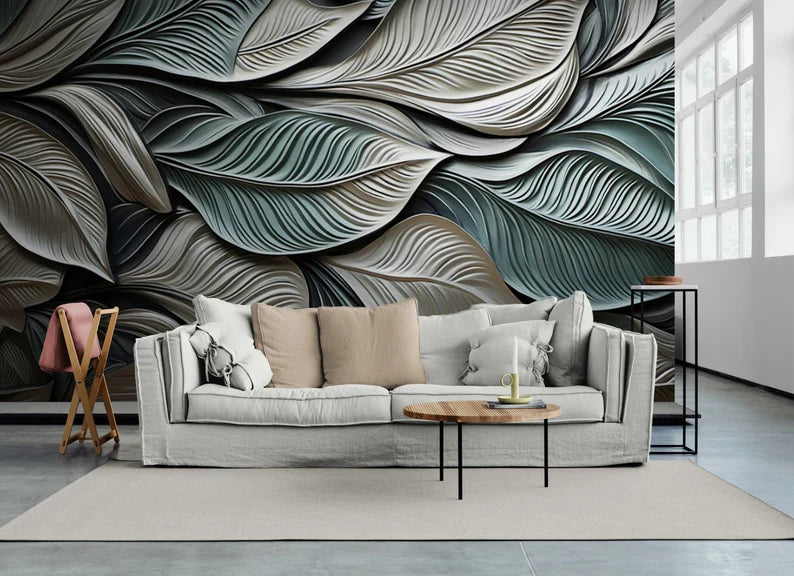 Embossed Huge Leaves WallPaper