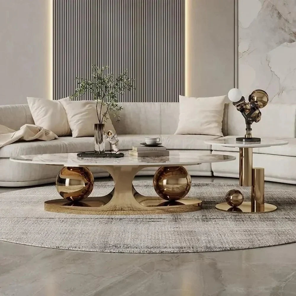 Italian luxurious White Marble Top Golden Base Centre Table