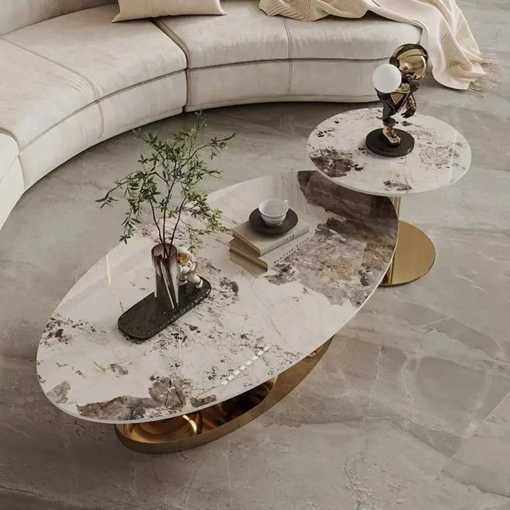 Italian luxurious White Marble Top Golden Base Centre Table