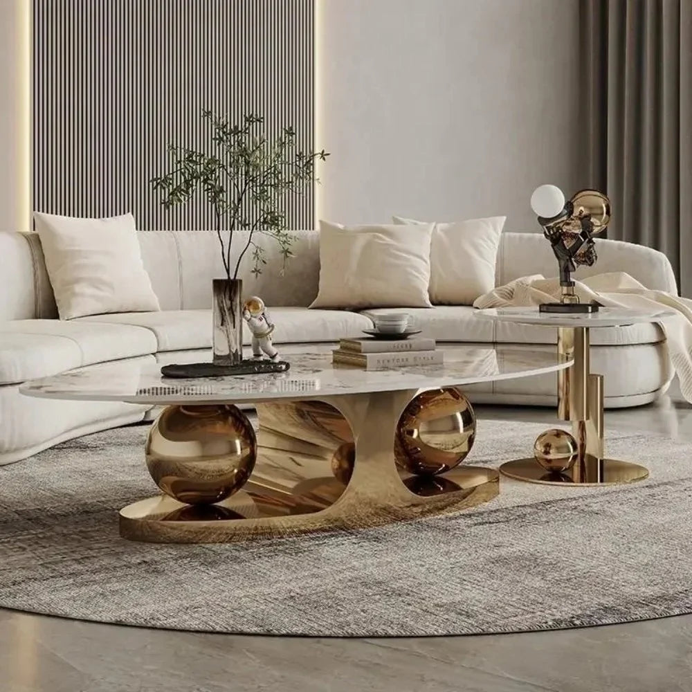 Italian luxurious White Marble Top Golden Base Centre Table