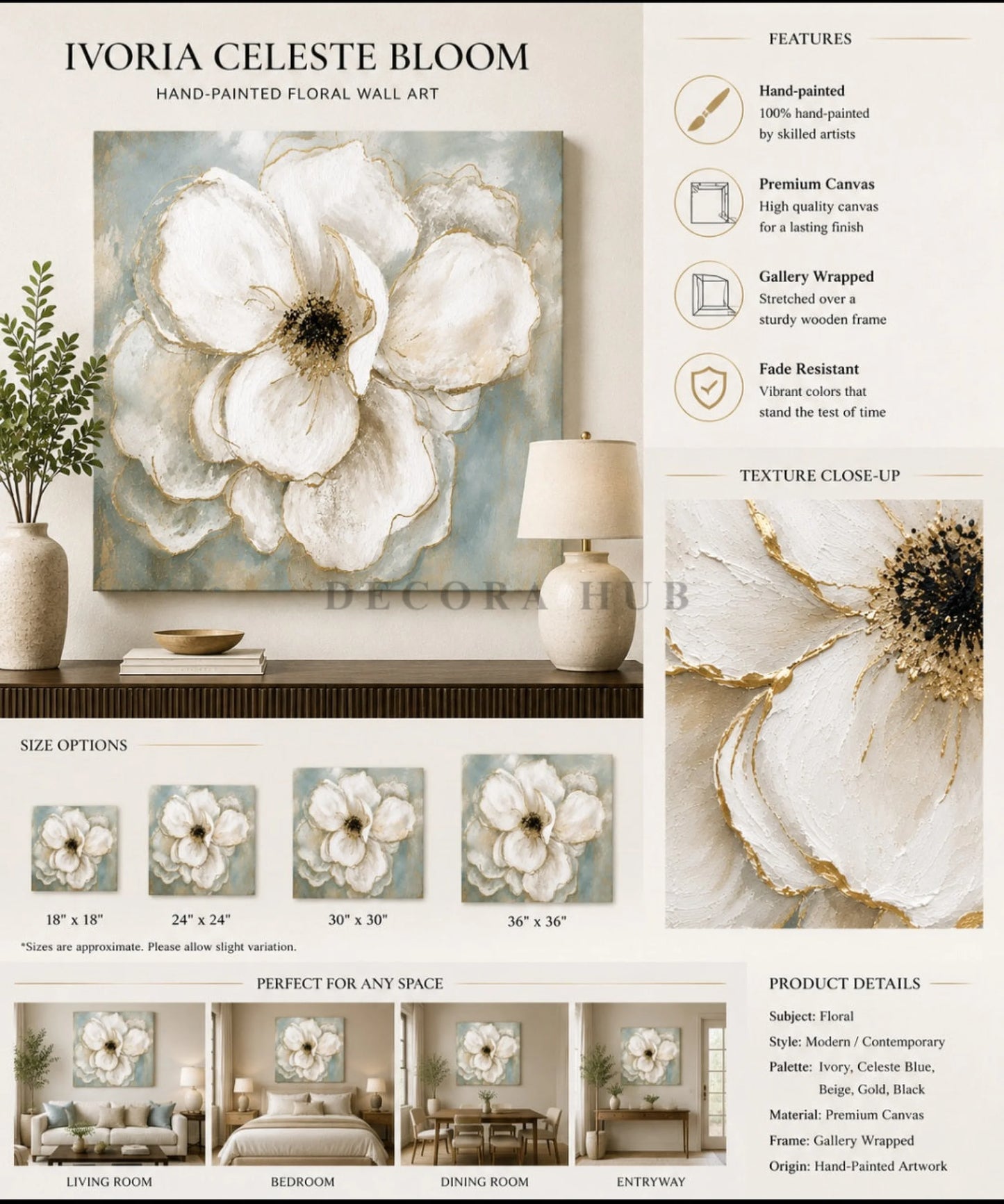 Ivoria Celeste Bloom Wall Art - Textured Wall Art