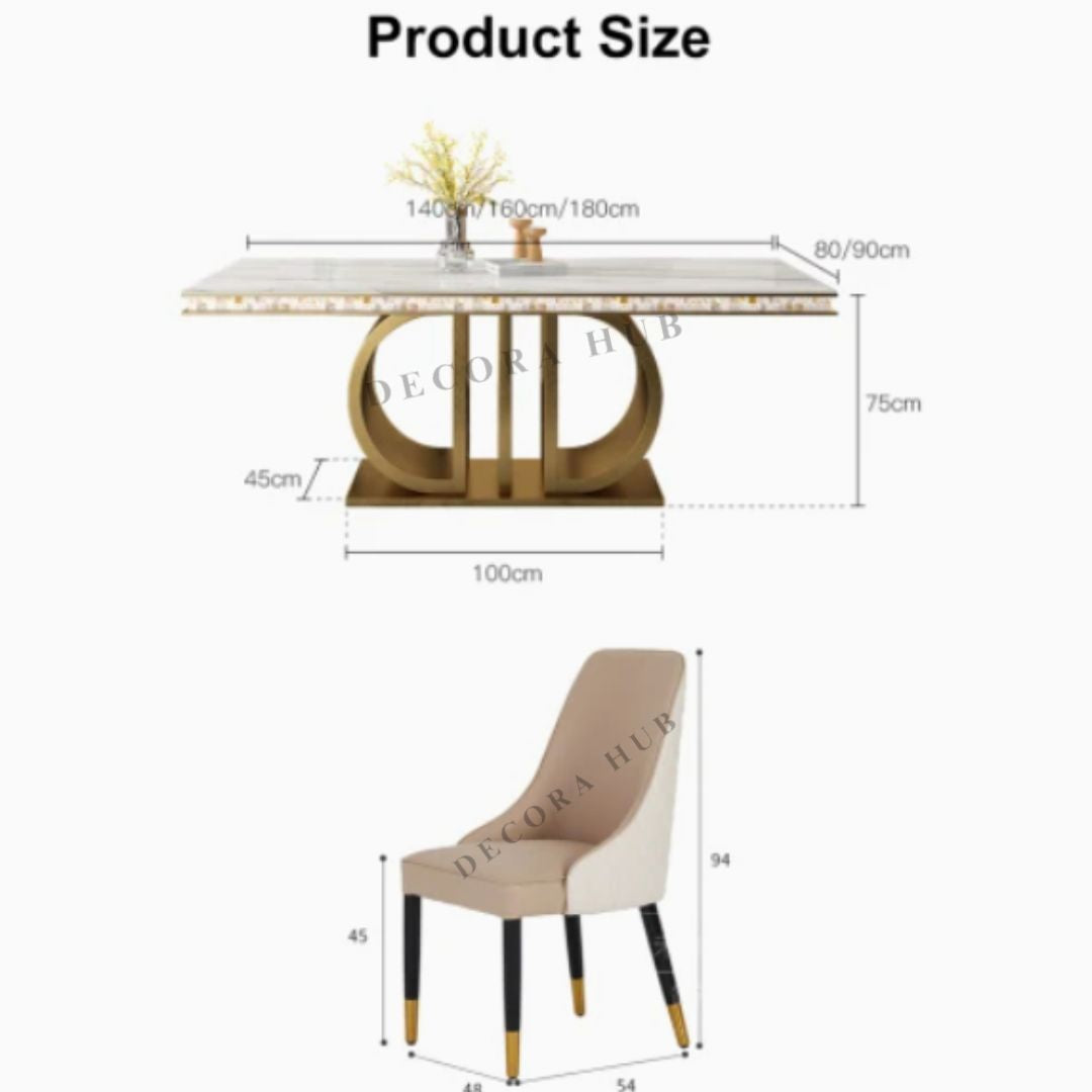 Luxurious Gold Stainless Steel Marble Dining Table – detail view