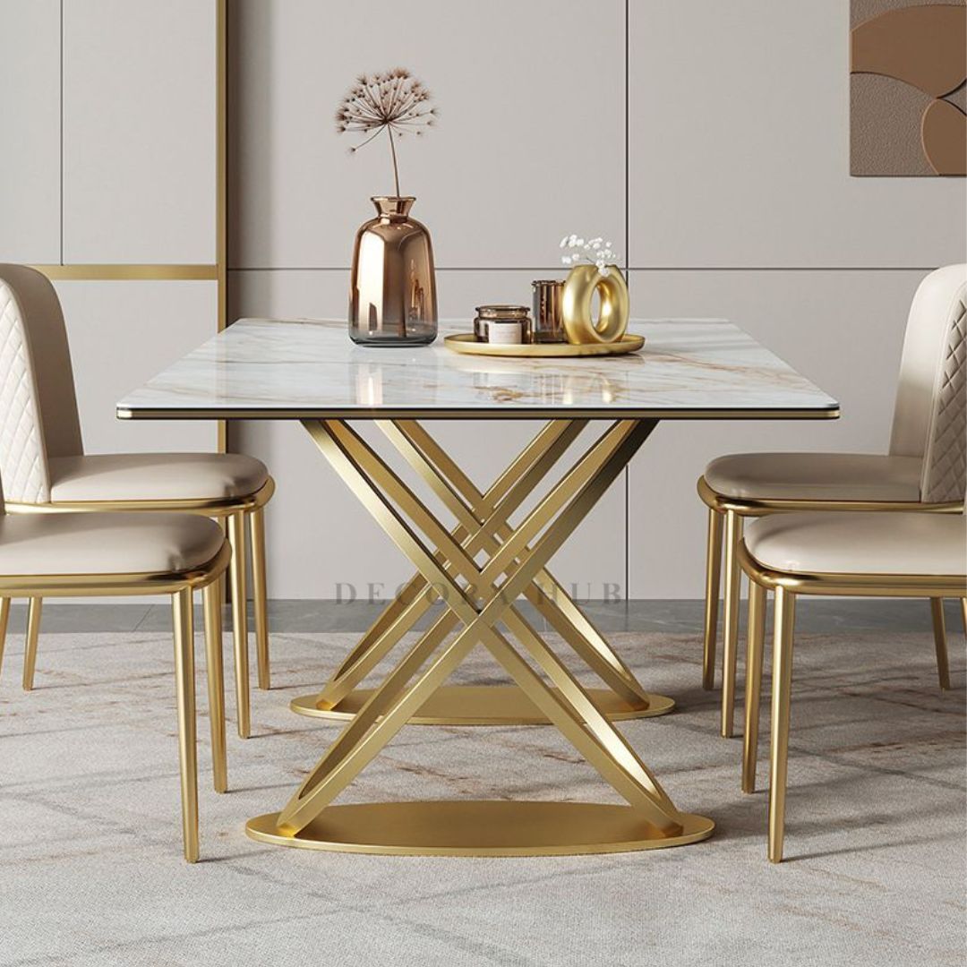 Modern Rectangle White Marble Dining Table – another angle
