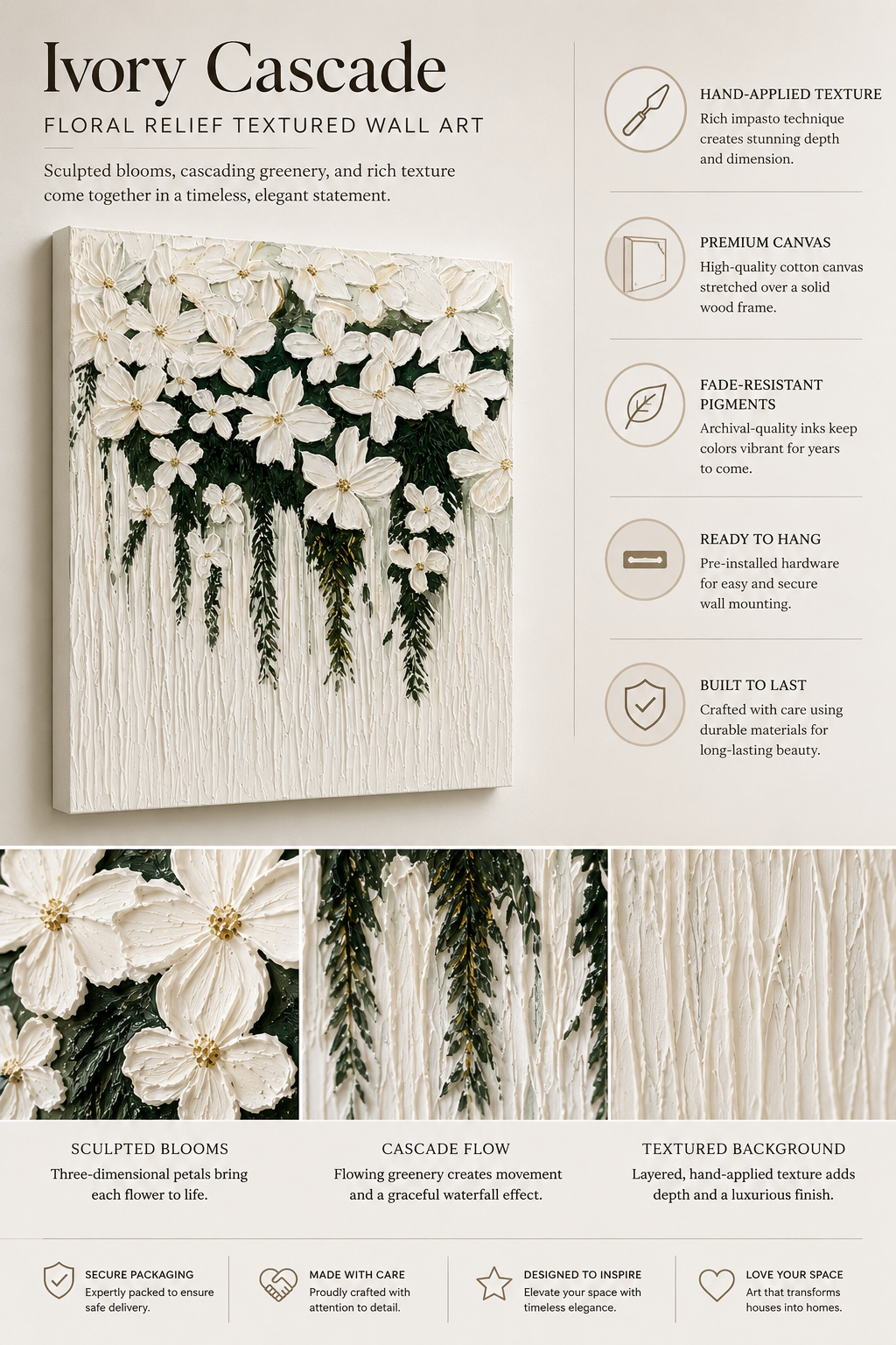 Soft Alabaster Floral Wall Art