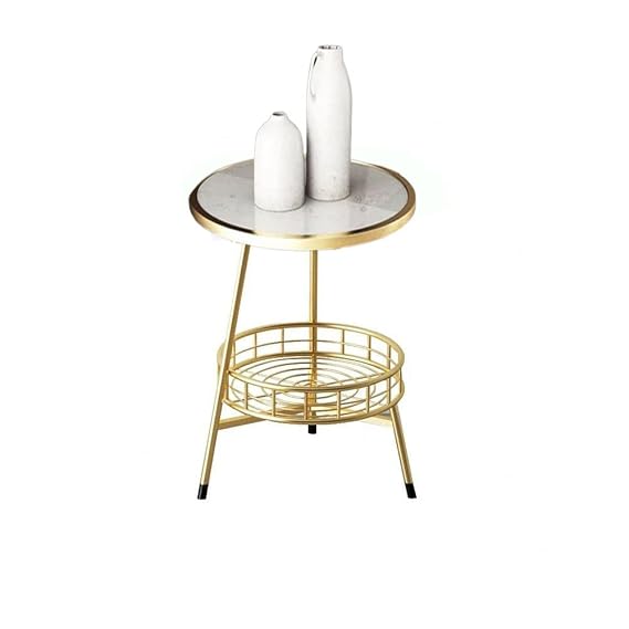 Golden Encircled White Marble Side Table