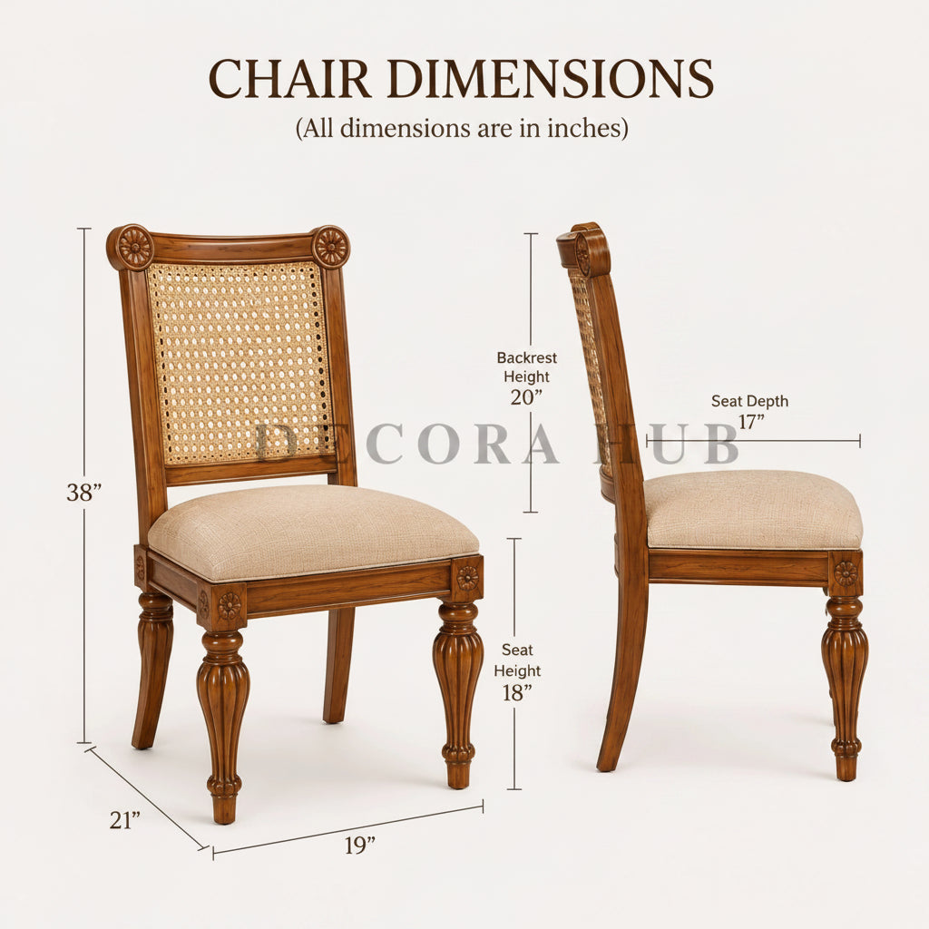 Handcrafted Teak & Rattan Dining Table Chairs