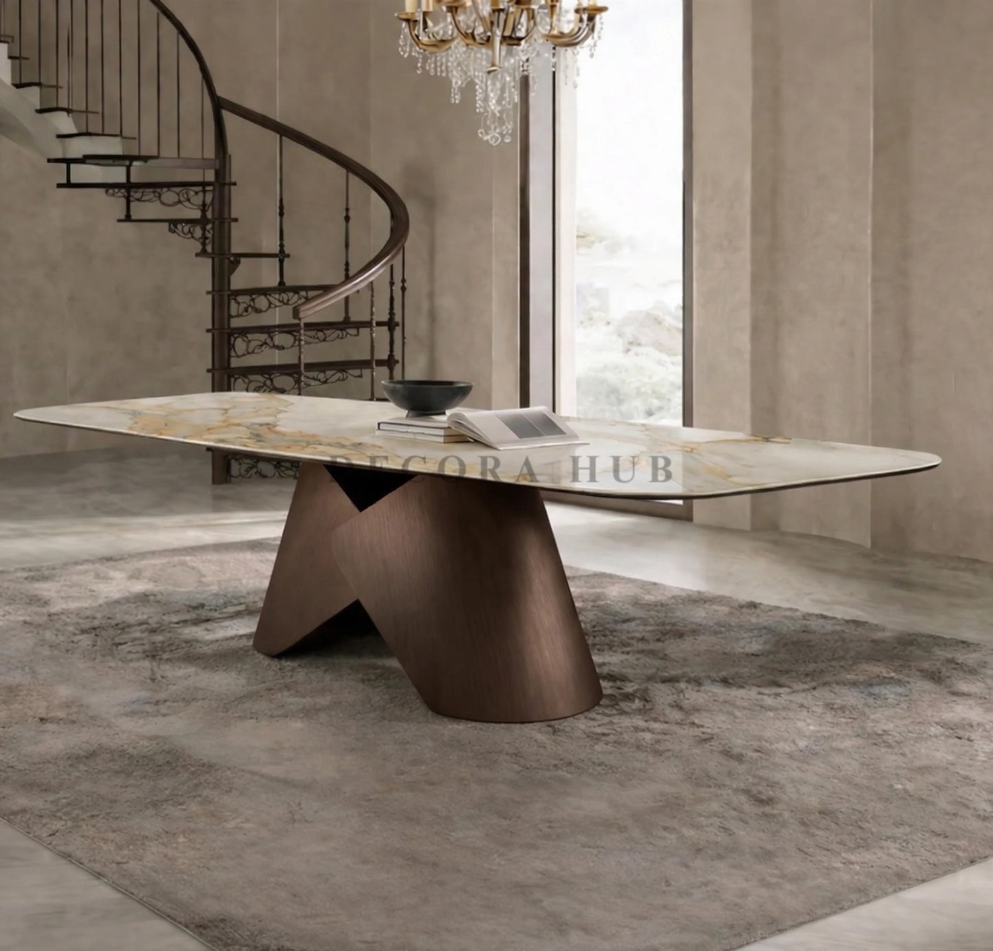 The Rustic Charm 8 Seater Marble Dining Table Set - Dining Table