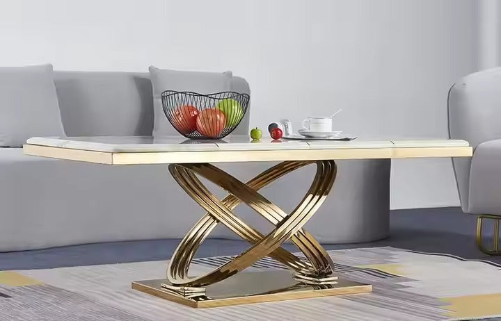 Square White Marble With Golden Base Centre Table