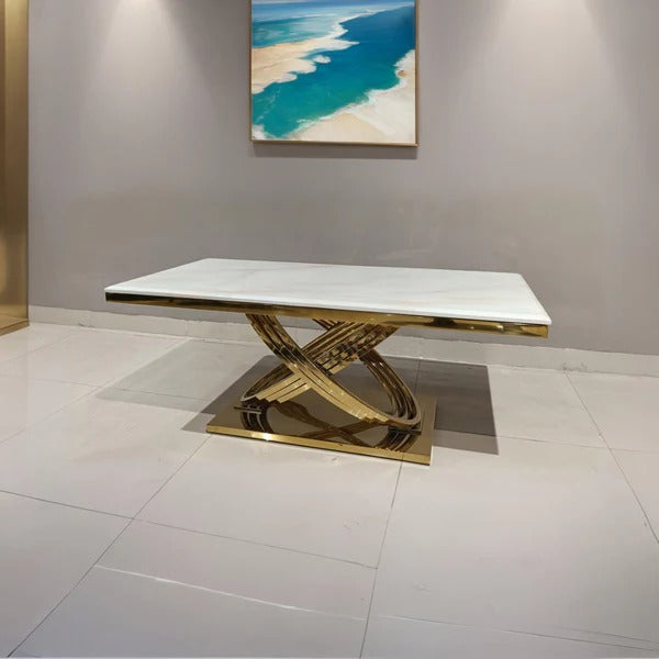 Square White Marble With Golden Base Centre Table