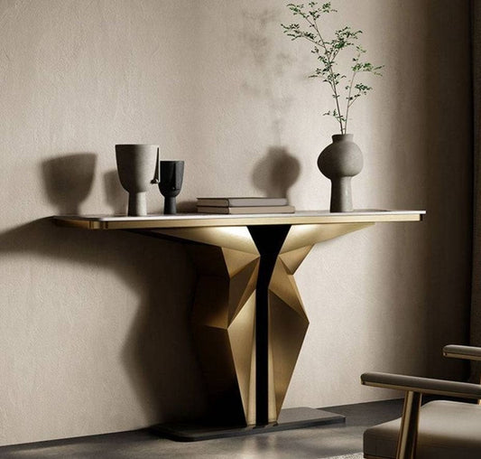 Marble console table styled in an entryway