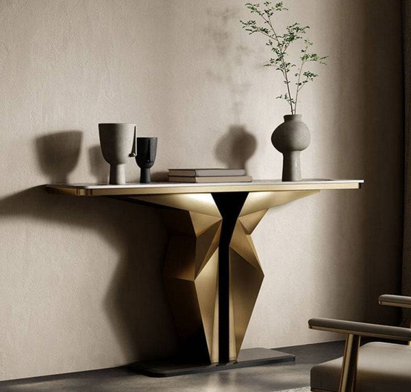 Marble console table styled in an entryway