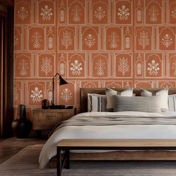 Jaipur Architectural wallpaper on a drawing room wall