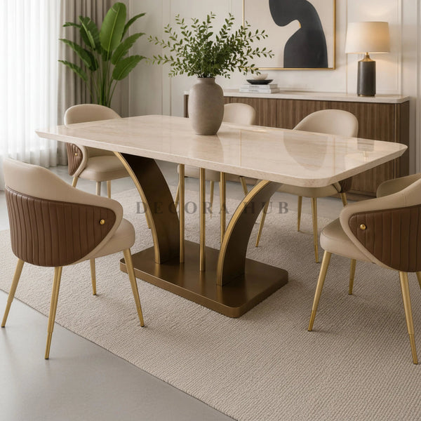 Marble dining table set in a home ready for Diwali