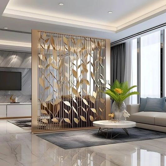 Leaf Design Stainless Steel PVD Partition styled for Diwali
