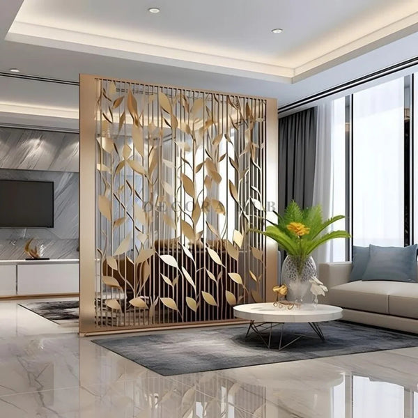 Leaf Design Stainless Steel PVD Partition styled for Diwali