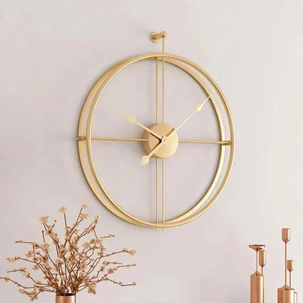 Gold round double ring minimalist wall clock