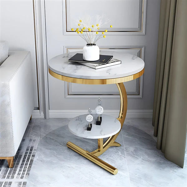 Latest Side Table With White Marble And Golden Frame