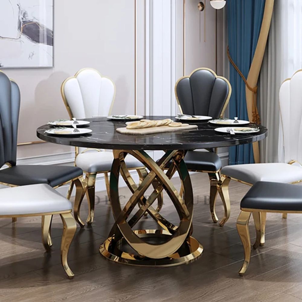 Round Marble Top With Unique Design Base Dining Table