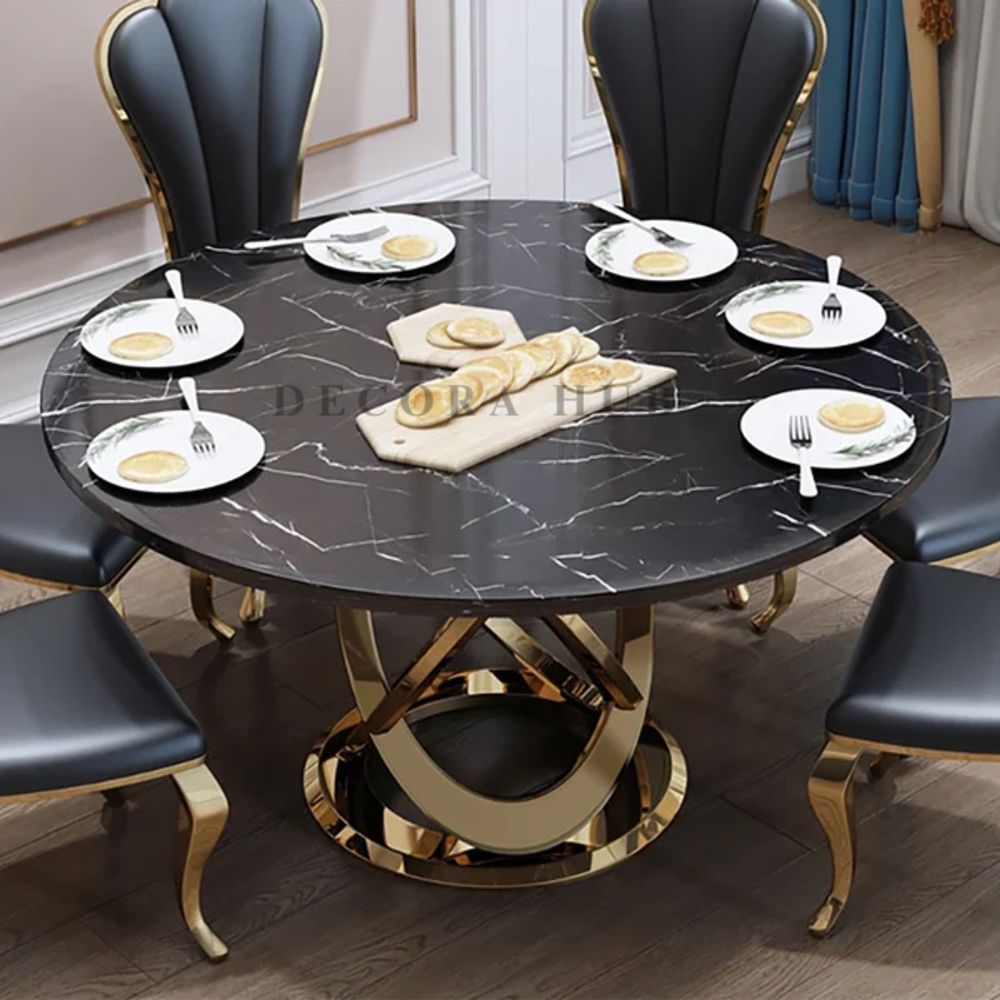 Round Marble Top With Unique Design Base Dining Table