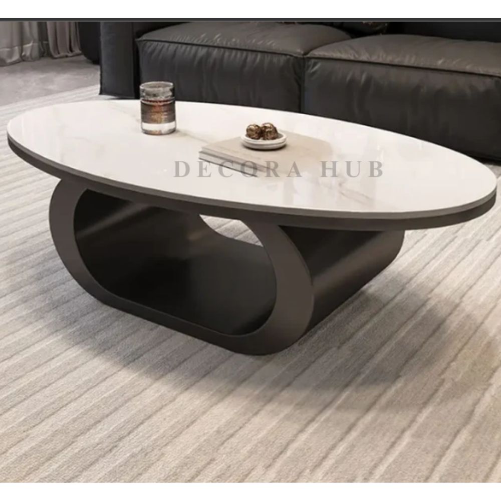 Oval Shape With Black Base & White TopCoffee Table for Living Room