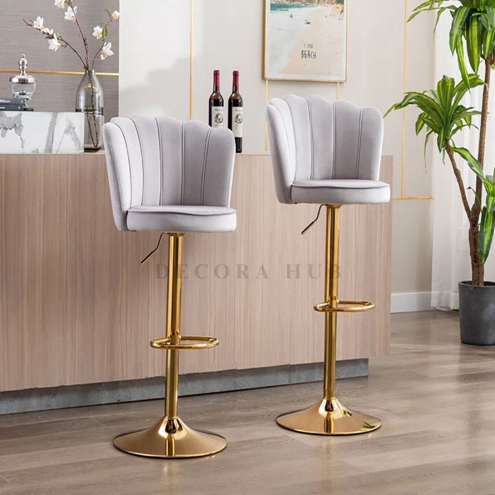 Luxury Gray Velvet Bar Stool