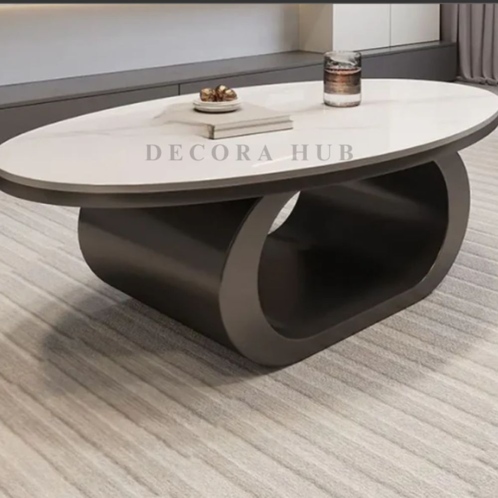 Oval Shape With Black Base & White TopCoffee Table for Living Room