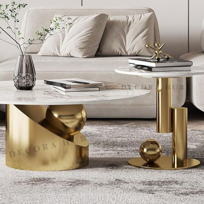 Eternia Modern Coffee Table – marble top on gold base coffee table by DecoraHub, view 2