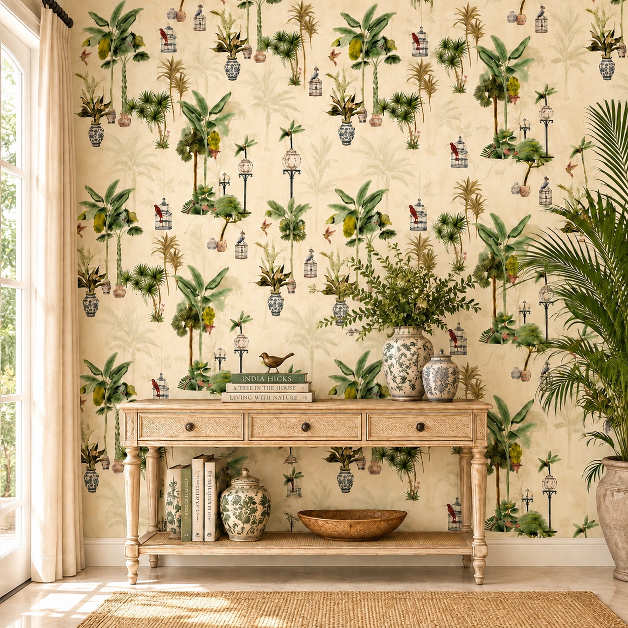 Potted Palm Chinoiserie Wallpaper