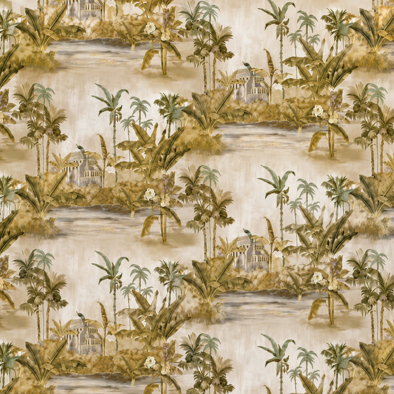 Golden Olive Tropical Lagoon Wallpaper