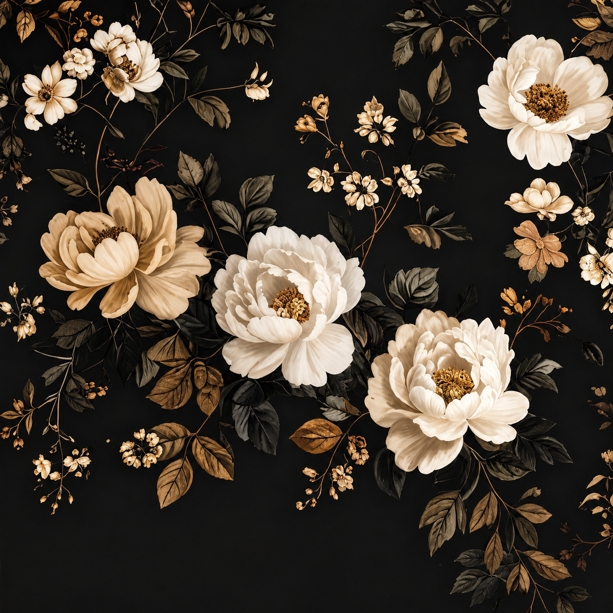 Black Peony Botanical Wallpaper