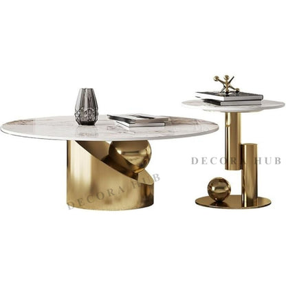 Eternia Modern Coffee Table – marble top on gold base coffee table by DecoraHub, view 4