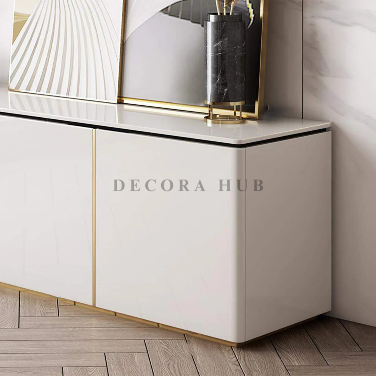 Riva Marble Top TV Console Unit With Cabinet